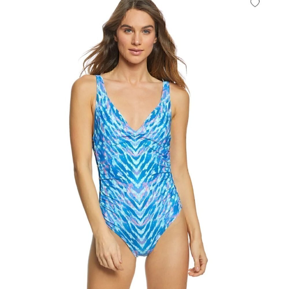 Carmen Marc Valvo Reflections V-Neck One Piece Swimsuit Size 6